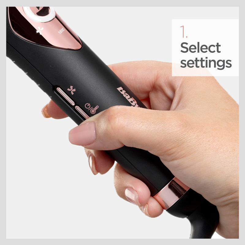 BaByliss Curl Secret Lite - Automatic Hair Curler, Easy Fast Hair Styling, 5 Heat Settings up to 210° - Black & Rose Gold, C1031U 19mm – Classic Styling (No Air)