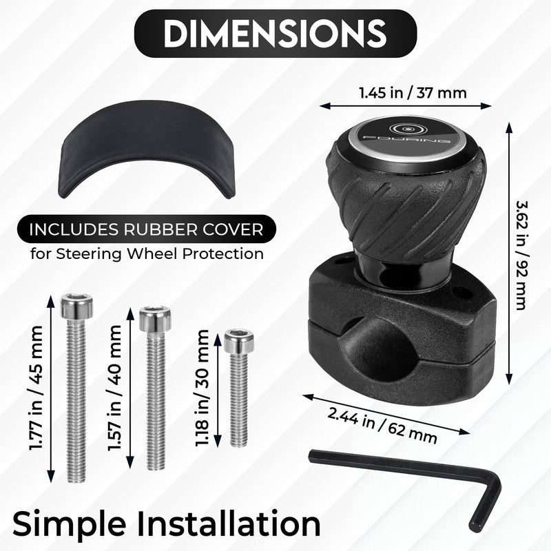 Universal Steering Wheel Spinner Knob - Smooth Black Finish | Fits Steering Wheels 0.5"-1.75" Diameter | Effortless Spinning for Cars, Trucks, Tractors, Boats, Semi-Trucks, Forklift & More