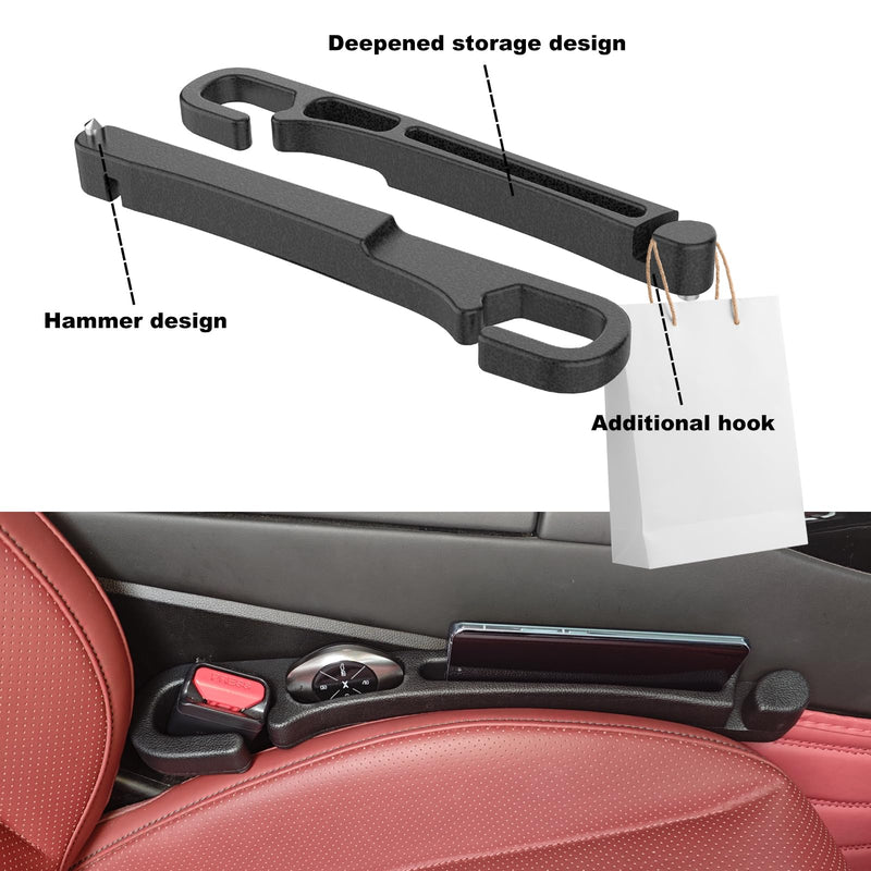 Universal Car Seat Gap Filler with Organizer Hook & Emergency Glass Breaker Prevent Small Items & Tools from Falling Ultimate Seat Side Gap Stopper for All Vehicles, Trucks & SUVs