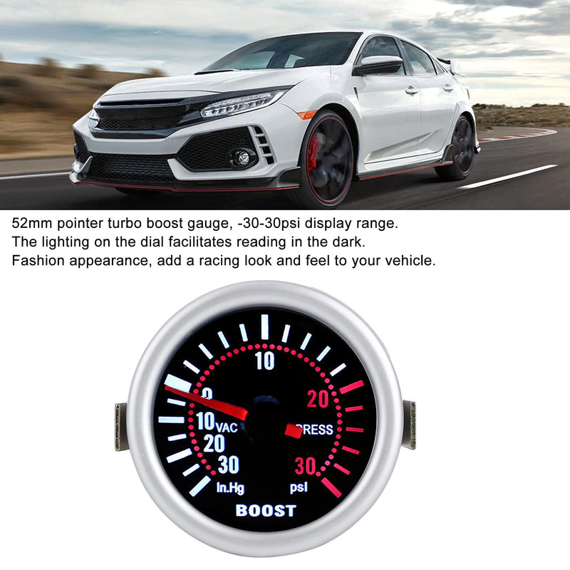 2 Turbo Boost Gauge Kit, 12V High Accuracy Auto Car Turbo Pressure Meter, -30 to +30PSI Pointer for Vehicle Performance Monitoring