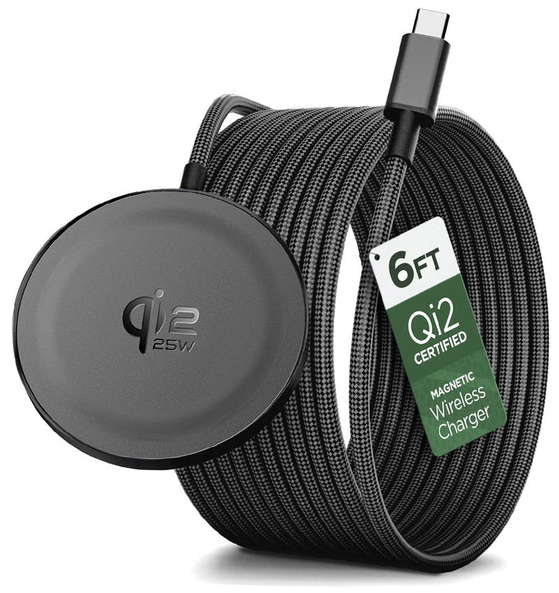 2-Pack Qi2.2 Certified 25W Magnetic Wireless Chargers for Samsung | Includes 2 Fast-Charging Wall Adapters for Android, Galaxy Phones - Compatible with MagSafe, Non-Slip Magnet (6Ft)