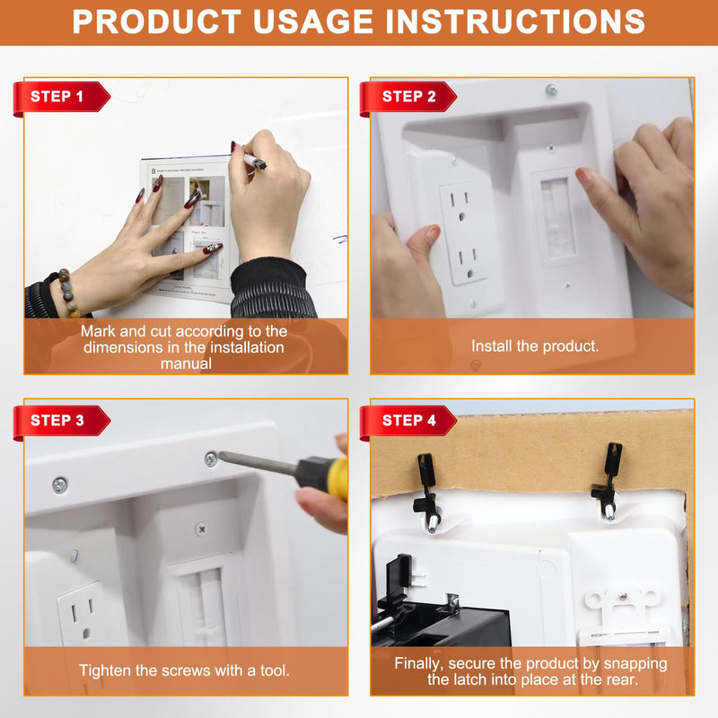 in Wall Cable Management Kit with Recessed Tv Outlet Box-Two-Hole Socket, 9ft Cord,Tv Cable Hider Wall Kit Hider Box Fits All Plugs, Easy, Safe Cable Management Full Management Kit