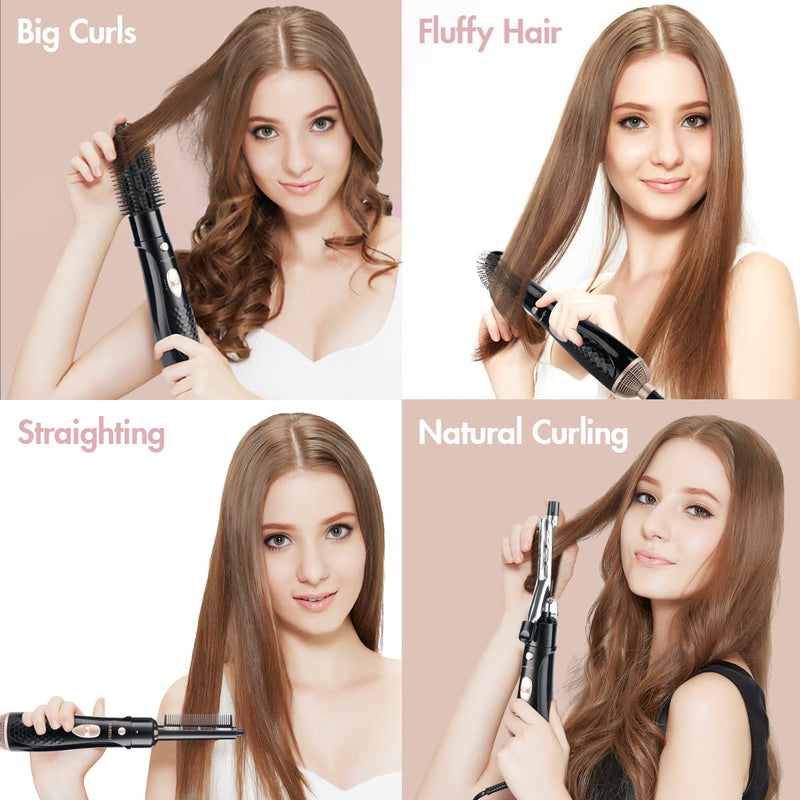 Hair Dryer Brush, Lightweight Hot Air Brush with 2 Heat Speed, 1 Cold Wind | Hot Brush for Hair Styling,Hot Comb Hair Styling Appliances,Volumiser and Curler, Ionic Frizz-Control, 4 Attachments, Black