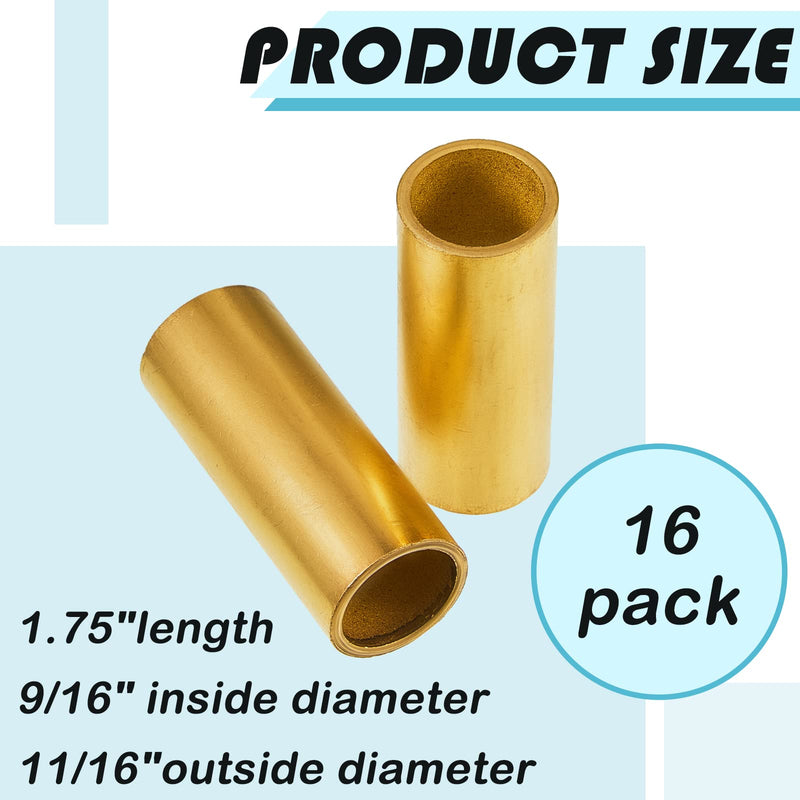 Dunzy 16 Pcs Trailer Leaf Spring Bushing Kit Brass Shackle Bushings for Trailer Axle Replacement Double Eye Springs ID 9/16" Od 11/16" Heavy-Duty Construction Bronze