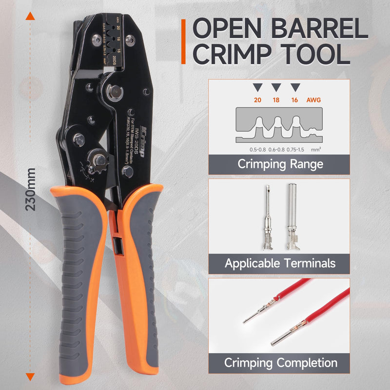 iCrimp Ratchet Crimp Tool for Deutsch DT 16 Stamped Contacts | Fits 14-18 AWG wire, precise positioning, IWS-16DS crimper, open barrel crimp, for automotive wiring repair DT Connector Size 16