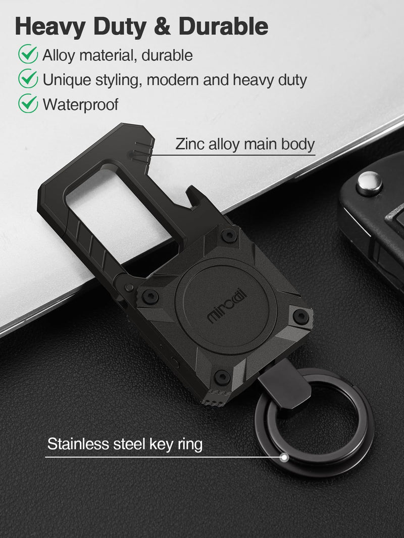 Miroddi Keychain with Smart Tracker, Men's Keychain Works with Find My(iOS Only), Heavy Duty Car Key Chains with Bottle Opener Fob Carabiner, Key Finder, GPS Anti-lost, Rechargeable, Black