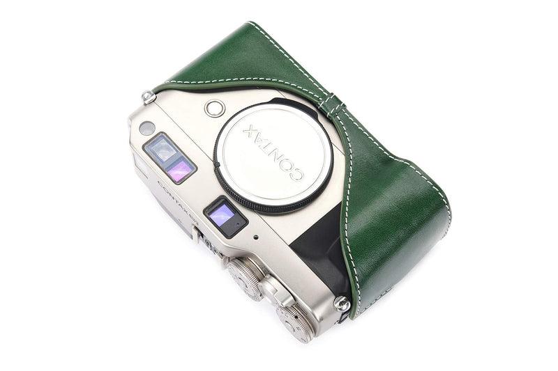 Contax G1 Case, BolinUS Handmade Genuine Real Leather Half Camera Case Bag Cover for Contax G1 Camera with Hand Strap (Green) Green