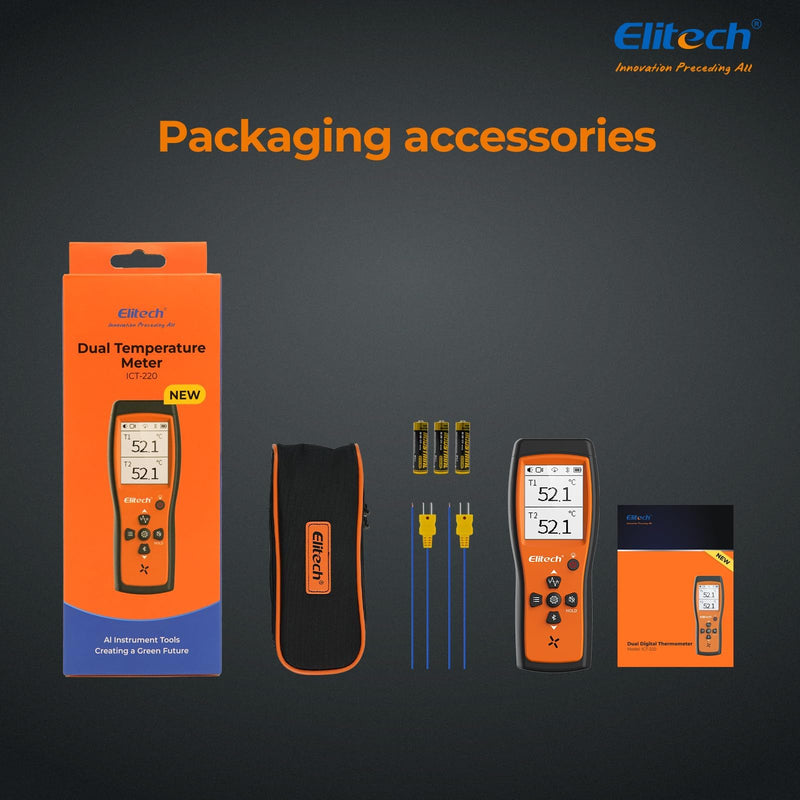 Elitech Bluetooth Thermocouple Thermometer Digital Temperature Data Logger K-Type, APP Real time Data, 5000 Points Capactiy(Optional),OTA Remote Firmware Upgrade, ADJ Compensation, 2 Channels HVAC Lab