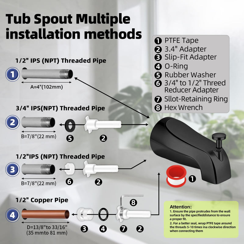 Shower Trim Kit and Tub Spout, Compatible with Moen T470 Chateau Shower Trim kit, for Moen 1225 Trim Kit, Includes Escutcheon, Tubes, Shower handle and Screws (Matte Black) Matte Black