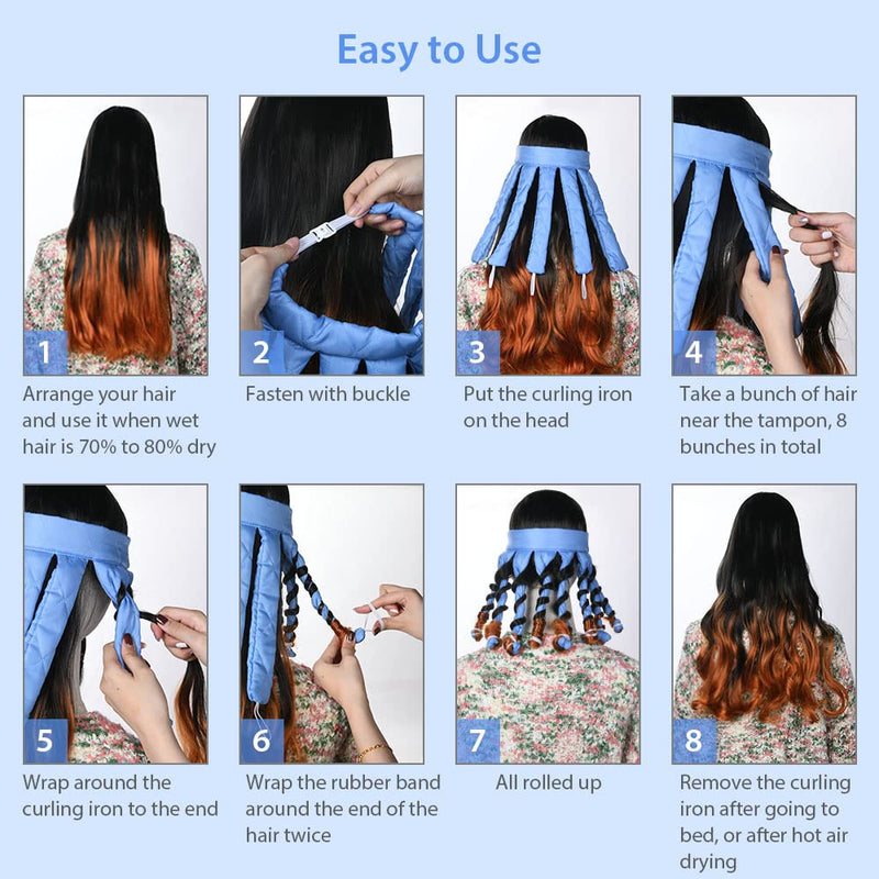  [AUSTRALIA] - URAQT Heatless Curling Rod Headband, Octopus Design No Heat Hair Curlers for Long Hair, Soft Sleeping Overnight Silk Ribbon Hair Rollers Lazy Curler Set DIY Hair Styling Tools (Blue) (Pack of 2) Blue 1 count (Pack of 2)
