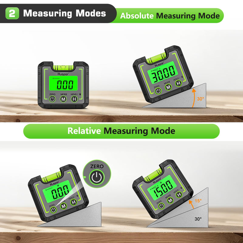 Huepar Digital Level Angle Gauge Mini Angle Finder Level Box with V-Groove Magnetic Base&Backlit LCD Bevel Gauge Inclinometer for Carpentry,Building, Automobile, Masonry - 0~360° Fast Measurement AG01