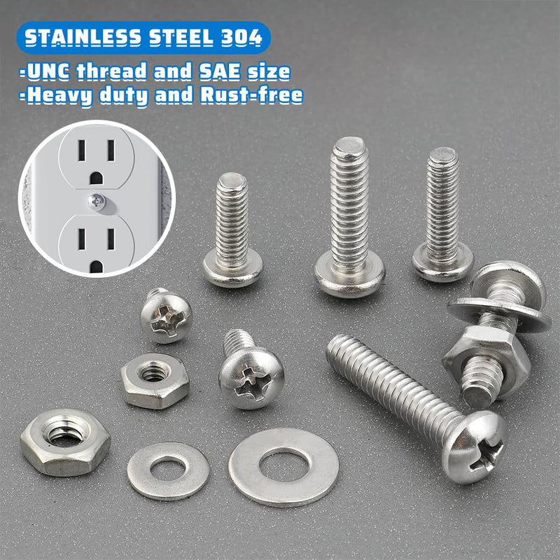 351Pcs Machine Screw 304 Stainless Steel Nuts and Bolts (M3/M4/M5)#6-32#8-32#10-24 Assortment Kits Nuts Phillips Pan Head Bolts, Washers 351Pcs