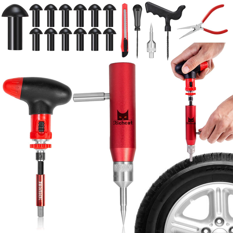  [AUSTRALIA] - Richcat Tubeless Tire Puncture Repair Kit with Mushroom Plug, Repairs punctures and Flat Tires for Motorcycles, Cars, Trucks, ATVs and Tractors 12pcs Mini Plug Kit