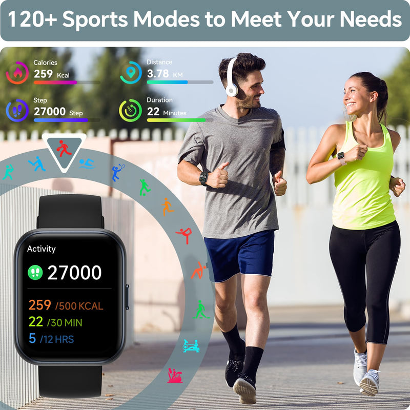 Smart Watch for Men Women, 1.85" Smart Watches Compatible iPhone/Samsung/Android (Answer/Make), Fitness Tracker with Heart Rate/Sleep/SpO2 Monitor, Smartwatch 3ATM Waterproof 120+ Sport Modes, Alexa Black