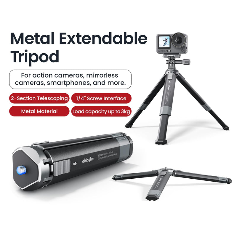 Metal Mini Tripod for Insta360 Luna Ultra/DJI Osmo Pocket 4P Accessories | Extendable Desktop Stand with 1/4" Screw, 3KG/6.6LB Load Capacity, Compact Vlogging Camera Tripod for Insta360 & Osmo Action