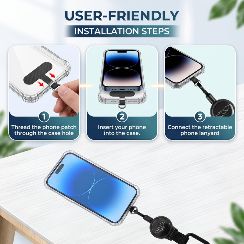 Anti-Drop Phone Lanyard with Retractable Steel Cord, Phone Tether Strap for Travel & Outdoor Use 2