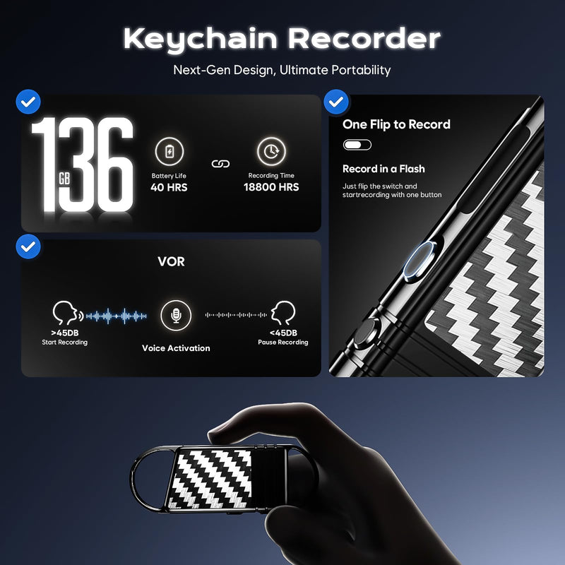 136GB(18800H) AI Noise Reduction Voice Activated Recorder - Pexqil Voice Recorder with OTG Transfer, Portable Auto Save Recording Device, Audio Recorder for Business Lectures Interviews 136.0 GB