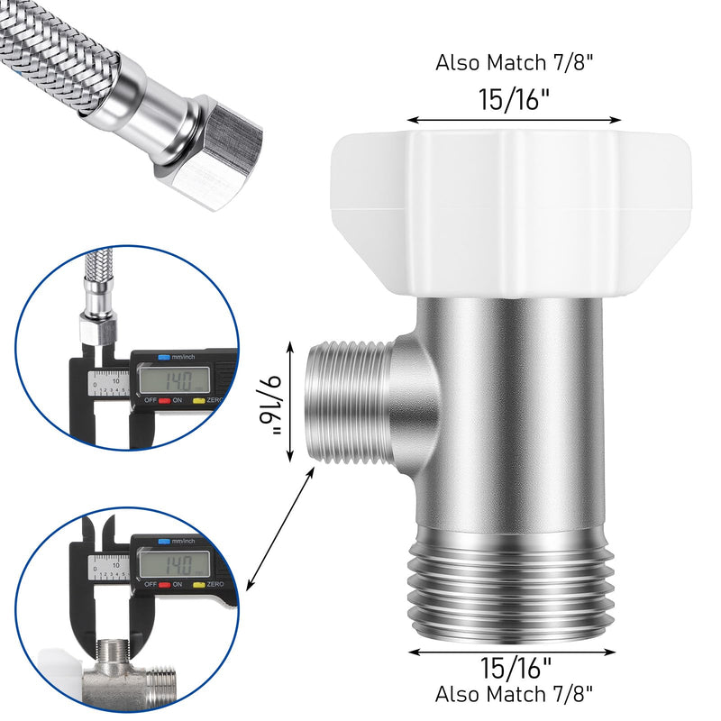 Brass T Valve Bidet T Adapter 7/8" x 7/8" x 3/8" Bidet Tee Connector Bidets Pipe Connector for Toilet Thread Branch 9/16", Thread Code 15/16"-14UNS