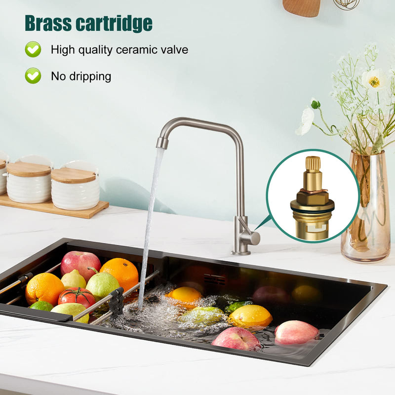 Heyalan Faucet Cold Water Only Single Lever Handle SUS304 Sink Bar Tap 360 Degree Swivel Spout Decked Mounted Longer Thread Pipe,Brushed Nickel Brushed Nickel