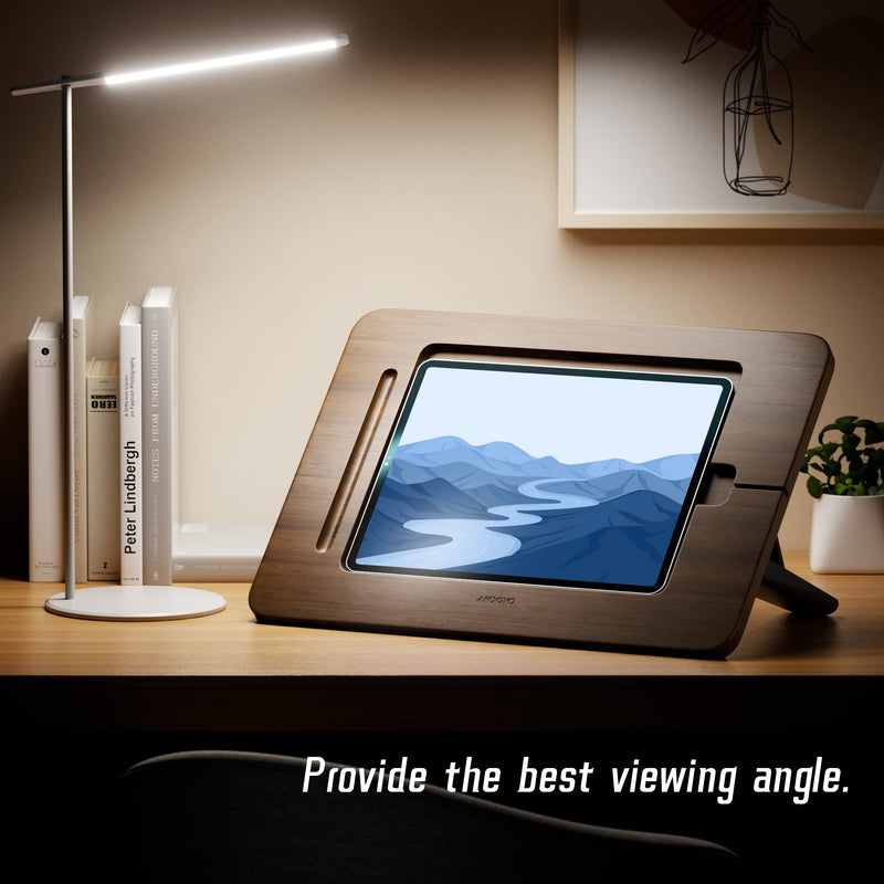 Bamboo Tablet Drawing Stand Tablet Holder - Portable & Adjustable 5 Angles,Laptop Stands Riser,Compatible with 12.9/13 inch iPad Pro-3rd-7th Gen(Walnut Varnish) Large-Fit iPad Pro 12.9/13 inches-With iPad case Walnut