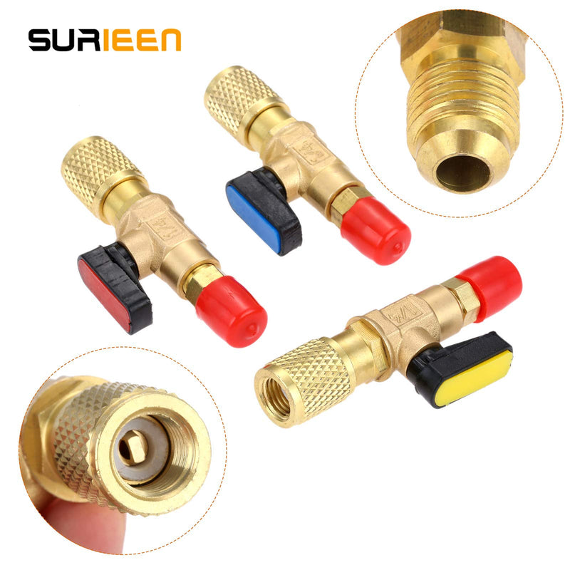 Air Conditioning Refrigerant Ball Valve 1/4’’ SAE, R134a A/C HVAC Ball Valves, Low Loss Fittings HVAC for R134A R410A R12 R22 R502 Charging Hoses Air Conditioning Refrigerant Tools