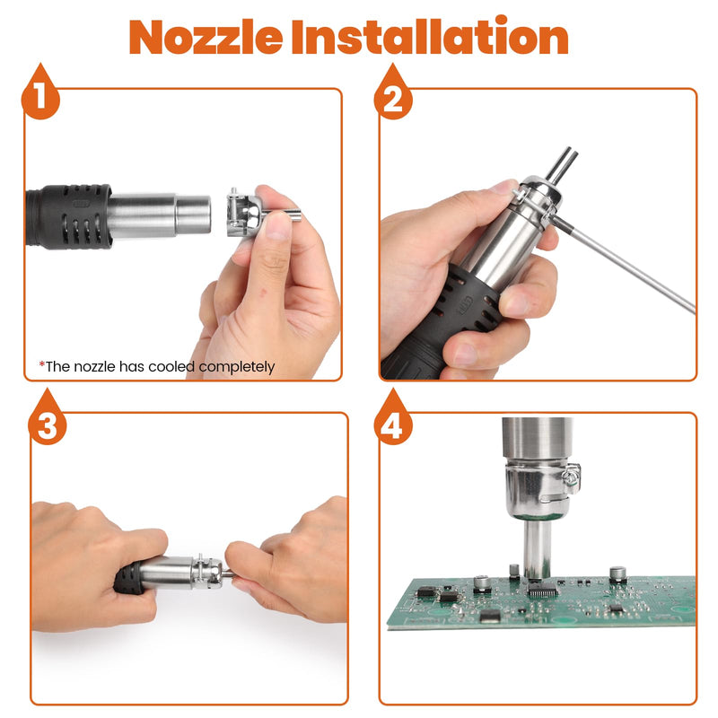 8858-V Compact Entry-Level Hot Air Rework Station Iron Kit with Integrated Design, 3 Hot Air Nozzles, PID Temp Control, Adjustable Temp & Air Volume, °C/°F Conversion, Auto Stand-by Mode