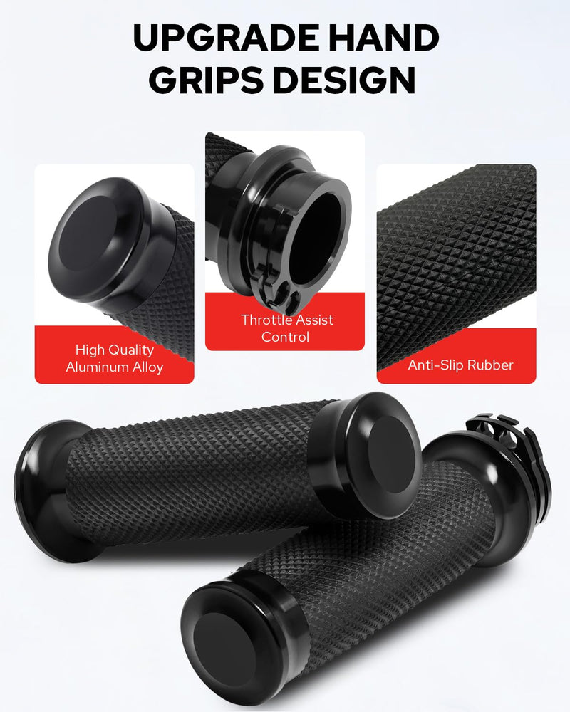 Benlari Black Hand Grips 1 Inch Motorcycle Handlebar Grips Cable Throttle Compatible with Harley Davidson Sportster Touring Dyna Softail 883 1200