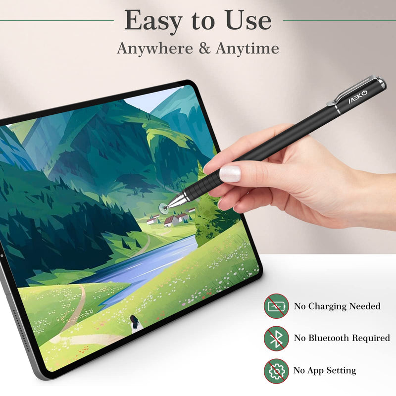 MEKO Universal Stylus,[2 in 1 Precision Series] Disc Stylus Touch Screen Pens for All Capacitive Touch Screens Cell Phones, Tablets, Laptops Bundle with 6 Replacement Tips - (2 Pcs, Black/Rose Gold)