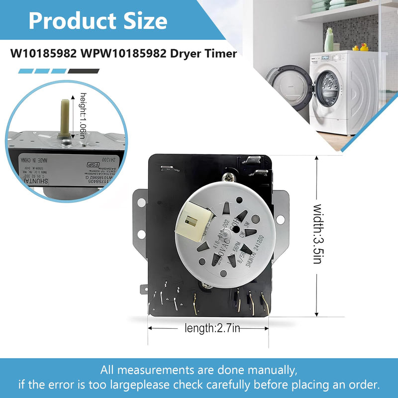 W10185982 WPW10185982 Dryer Timer Compatible with Whirlpool, Maytag, Amana, WED4815EW1, WGD4800XQ0, WED5100VQ1, 230V 60Hz Dryer Timer Replacement for 418-618-20-B5, PS11749831, 5-Year Warranty W10185982