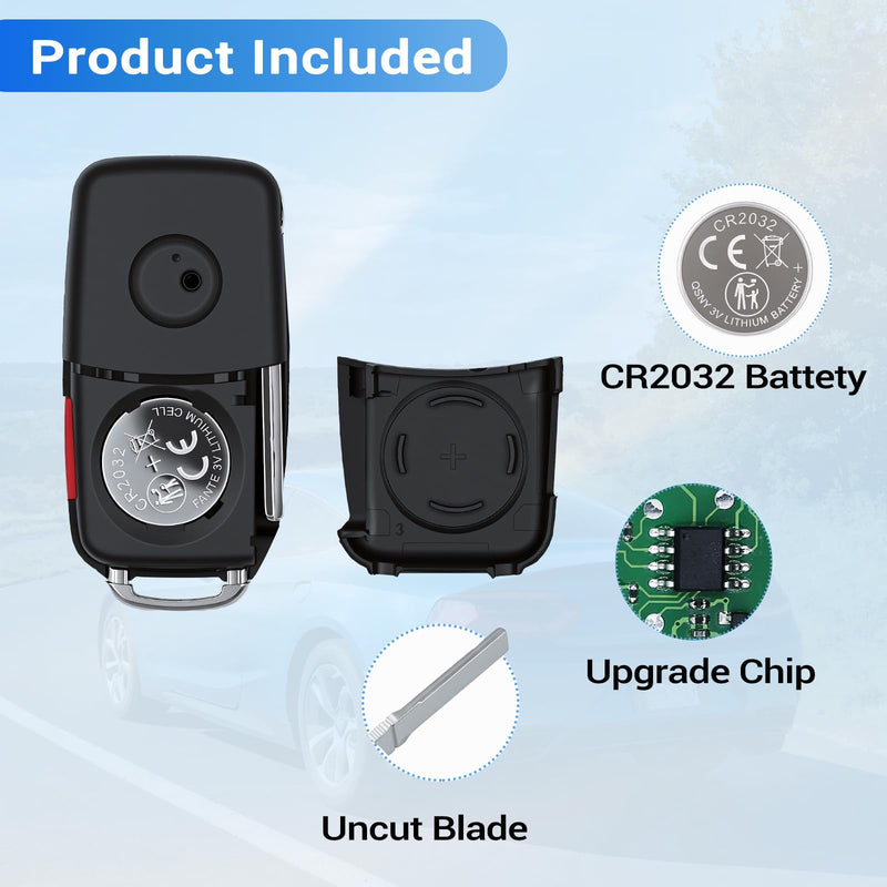 Key Fob Fit for Volkswagen Beetle 2012-2016 VW CC Eos Golf GTI Jetta Passat | Fits for VW Tiguan Touareg 2011 2012 2013 2014 2015 2016 Car Keyless Entry Remote Control NBG010180T 315 MHz