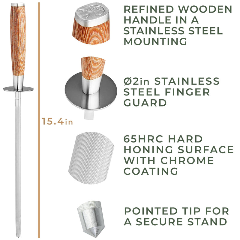 WALDWERK Premium Honing Rod - Honing Steel Made of Hardened Steel with Elegant Wooden Handle - 100% Plastic-Free Sharpening Steel for - Kitchen Knife Sharpener - Knife Sharpeners for Kitchen Knives 1 Piece