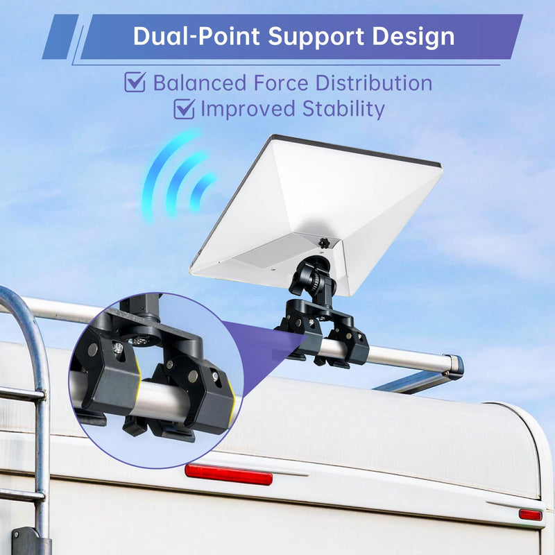 Starlink Mount for Starlink Mini, Dual-Clamp Starlink Mini Pole Mount Kit for RV Ladder & Roof Rack, Lightweight Aluminum & Nylon Starlink Mini RV Mount with 1/4"-20 for Camping Van Boat
