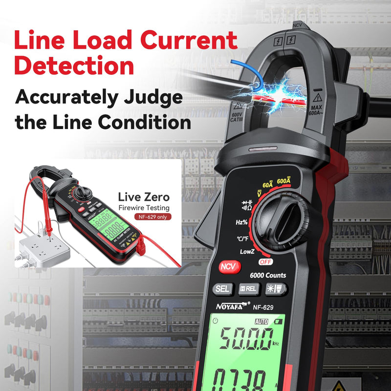 NOYAFA Digital Clamp Meter Multimeter 6000 Counts TRMS, Clamp Multimeter Tester for 600V AC/DC Voltage, High AC Current, Capacitance, Diode Test, Continuity Test, Temperature, Frequency Duty Cycle