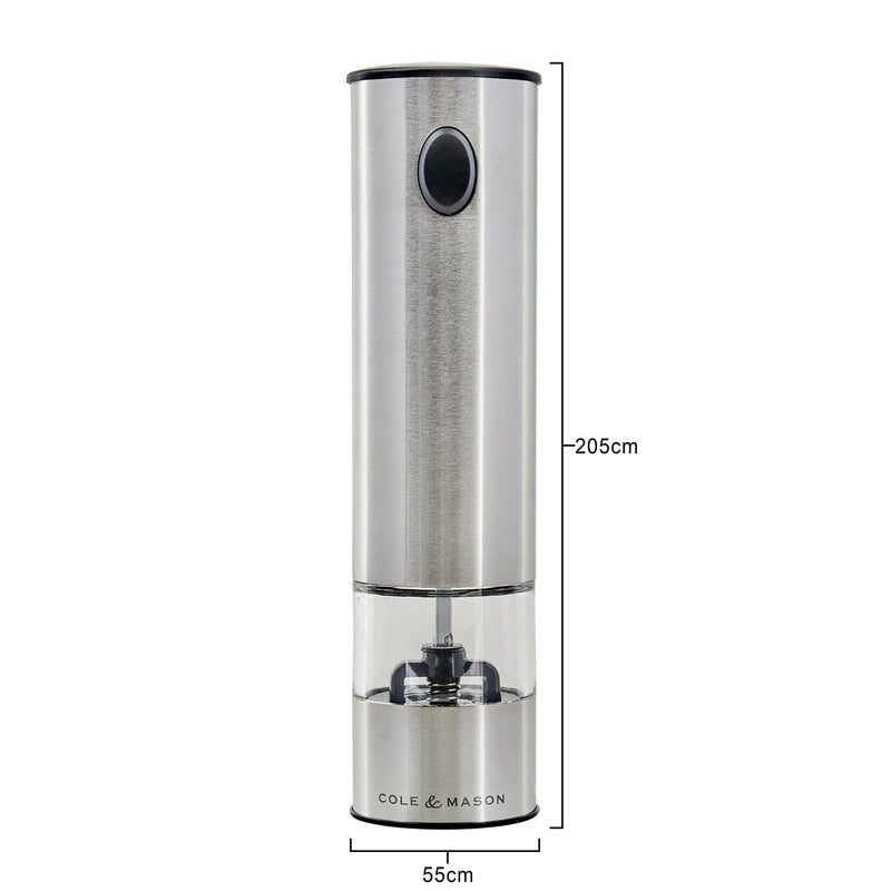 Cole & Mason Battersea Electronic Salt & Pepper Mill - One-Button Salt & Pepper Grinder - Refillable & Adjustable Salt & Pepper Shakers - Kitchen Accessories - Stainless Steel - 1 Pack