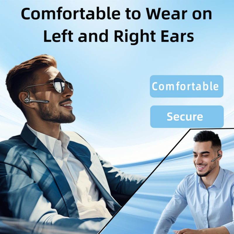 Bluetooth Headset Wireless Earpiece Single Ear Earphones for iOS Android | Noise Canceling Microphone 160H Standby Time Hands Free Calling for Business Office Gaming Samsung Phones Black