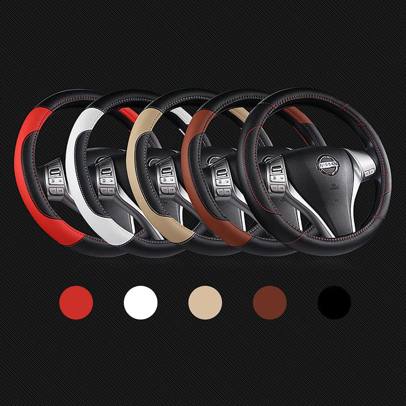 Leather Car Steering Wheel Cover, Non-Slip Car Wheel Cover Protector Breathable Microfiber Leather Universal Fit for Most Cars(Beige) Beige