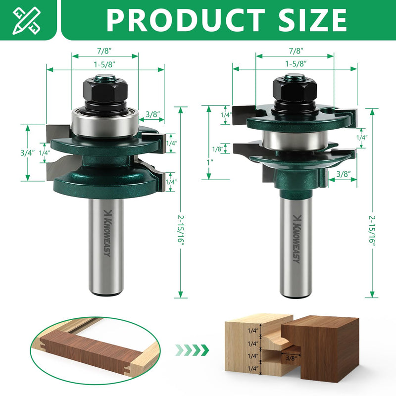 Knoweasy Professional 3-Piece Cabinet Door Router Bit Set with 1/2 Inch Shank, Includes Raised Panel Bits, Ogee Rail and Stile Cutters, Tongue and Groove Router Bits with 1-5/8 Inch Tenon Diameter 1/2 Cabinet