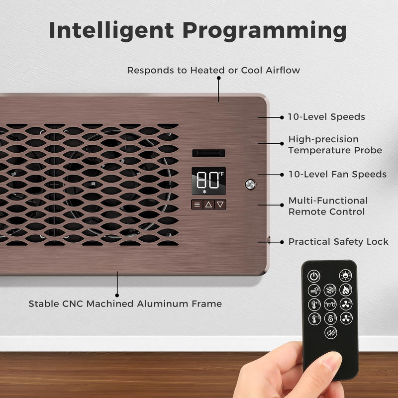 Built-in Register Booster Fan with Cover for Air Heat Vent with Fan,Fits 4"x10" Duct/Ceiling/Floor Vents, Improves AC & Heating/Cooling,Quiet 10-Speed Household/Bedroom Ventilation,smart,Bronze Bronze