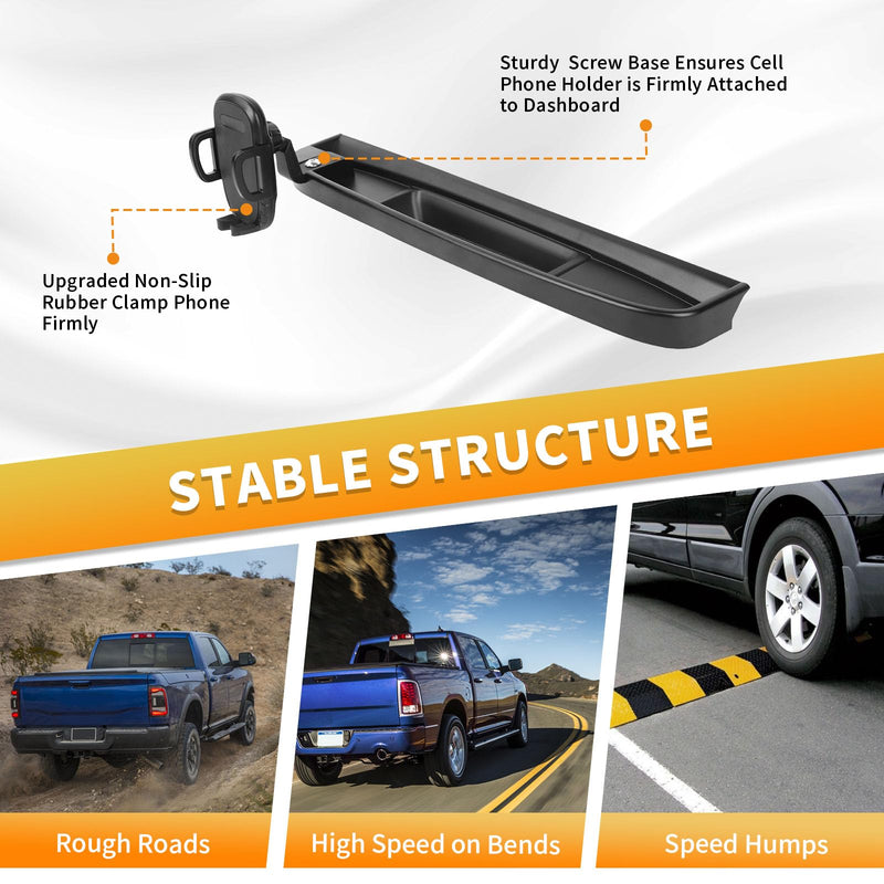 Multi-Mount Dash Phone Holder with Metal Rod for 2012-2017 Dodge RAM, Phone Mount Storage Tray Cellphone System Kit
