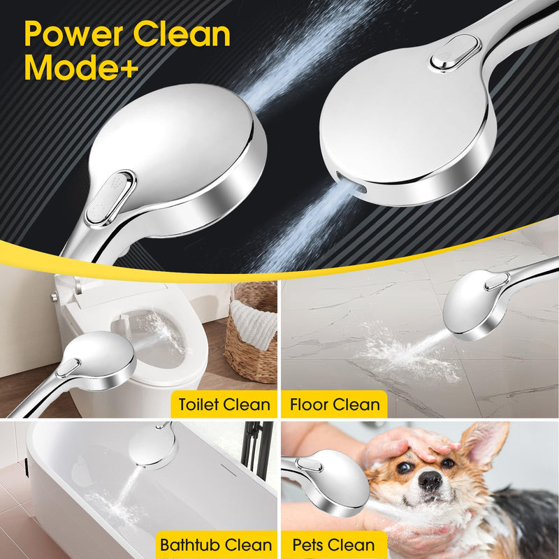 High Pressure Shower Head with Handheld,8-settings Handheld Shower Head with On Off Switch,79-inches Extra Long Hose and Built-in Power Wash to Tub,Wall&Tile,Adjustable Brackets,Silver
