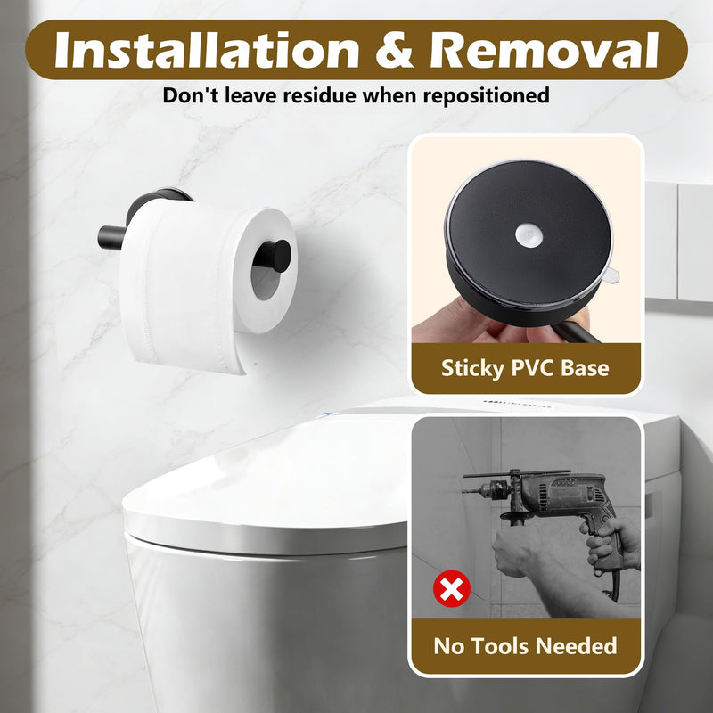YOHOM Suction Cup Toilet Paper Holder No Drill Bathroom Tissue Holder with Strong Suction Removable Wall Mount Stainless Steel Paper Roll Holder for Kitchen Bath,Matte Black, 2 PCS