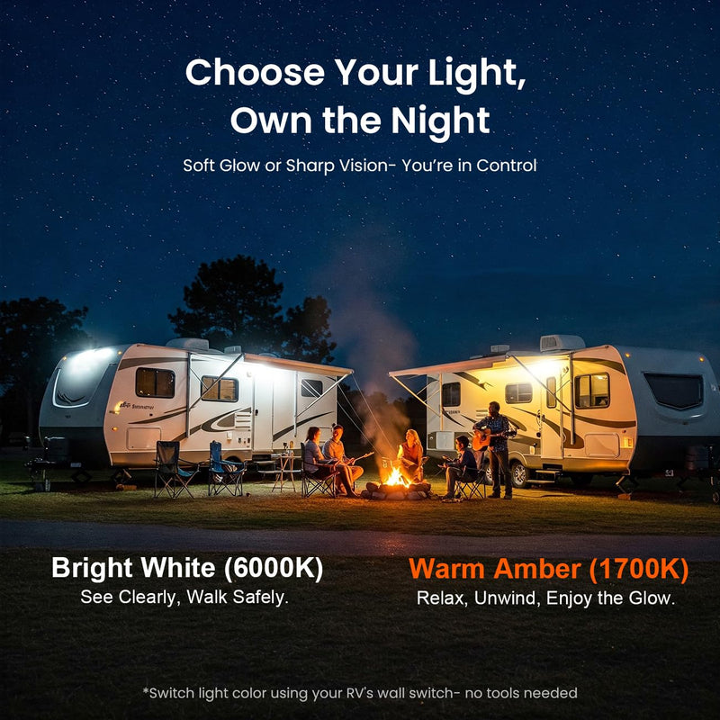 Safoner Aluminum LED RV Porch Light Exterior Oval- 1400LM Bright White & Amber Switchable Lighting, IP67 Waterproof Exterior Fixture- 12V Outdoor Light for Travel Trailer, Camper, Motorhome (White)
