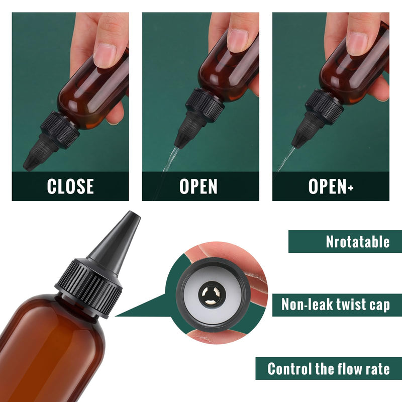 Irenare 100 Pcs 1oz Plastic Squeeze Bottles with Twist Cap Lids 30ml Clear Dispensing Bottles Empty for Sauces, Oil, Paint, Tattoo Ink, Crafts (Brown) Brown