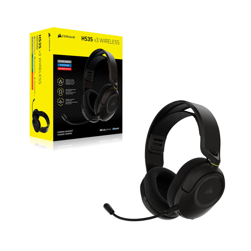 Corsair HS35 v3 Wireless Gaming Headset with Mic – Carbon | 2.4GHz & Bluetooth (PC/PS5/PS4/Switch/Mac/Mobile), Lightweight Comfort, Dolby Atmos