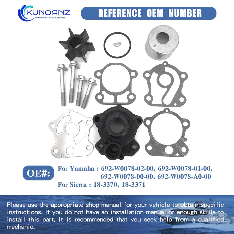 692-W0078-02-00,692-W0078-01-00,692-W0078-A0-00,692-W0078-00-00 Water Pump Impeller Repair Kit For Yamaha 60 70 75 85 90 HP 2-Stroke Outboard Sierra 18-3370 18-3371 60HP 70HP 75HP 85HP 90HP 1984-2009 60 70 75 85 90(Housing)