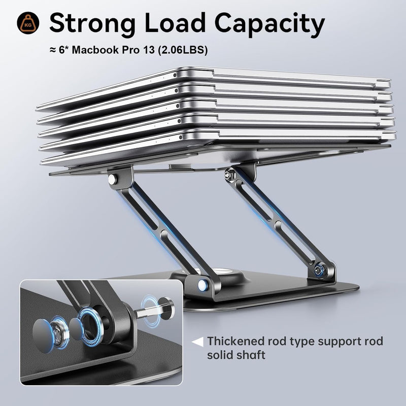 Laptop Stand for Desk, Adjustable Computer Stand with 360° Rotating Base, Ergonomic Laptop Riser for Collaborative Work, Foldable & Portable Laptop Stand, fits for All 10-16" Laptops Grey