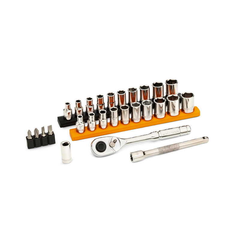 GEARWRENCH Mechanics Hand Tool Set, 27 Pc, 1/4 in Drive, Socket Rail and Bit Holder, Metric/SAE | GWXSCBMTS14 SAE/Metric 27 Piece