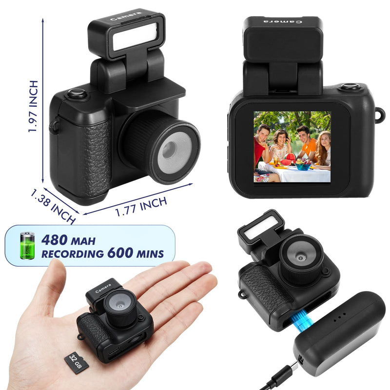 Mini Digital Camera Keychain with Flash Light 1080p Tiny Camera Mini Retro Micro Dv/Camcorder with 600 Mins Battery Life Compact Portable Recorder for Travel Study Recording(Black,32 GB) Black 32 GB