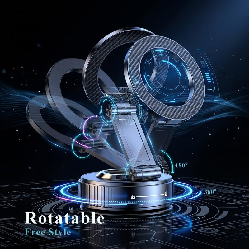 Magnetic Phone Holder for Car,Vacuum Suction Cup Phone Holder,Heavy-Duty Metal Arm&Head, Magsafe Car Mount for iPhone, 360° Adjustable Dashboard Mount,Folding Holder for iPhone and Android