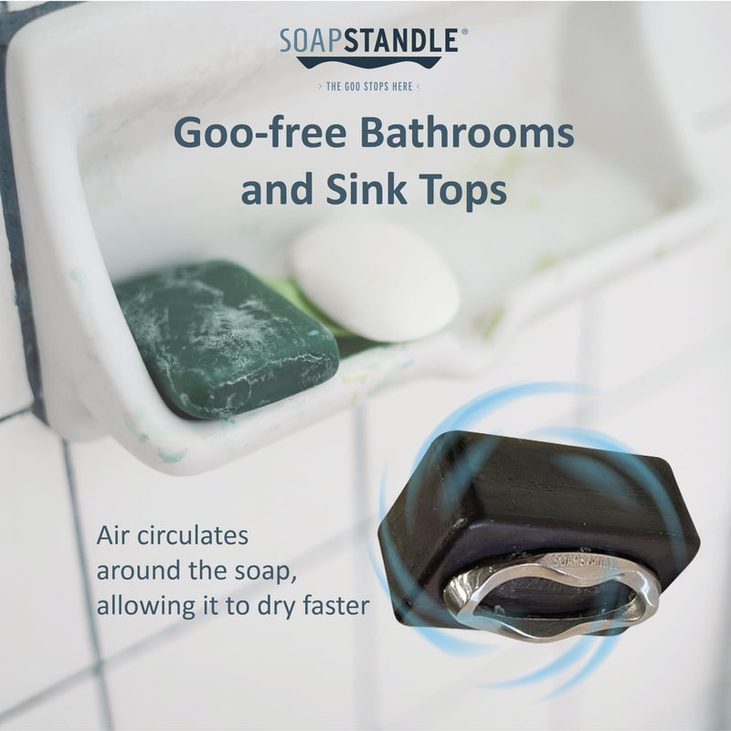 SoapStandle Bar Soap Gripper | Eco Luxury Rust Resistant Stainless Steel Soap Holder for Bath and Showers | No Goo or Mess Soap Saver Non Slip Bar Soap Holder Quick Dry Soap Stand - 1 pc.